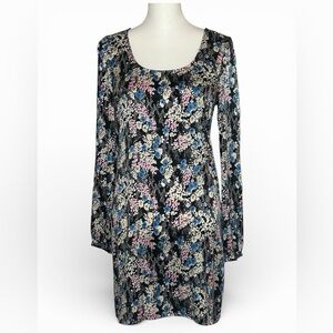 Vintage Express SILK Floral Long Sleeve Shift Mini Dress EUC SzS Whimsigoth Y2K